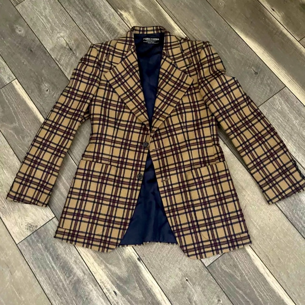 Vintage Pierre Cardin Boutique Line Brown Plaid Blazer~Sz 36-38